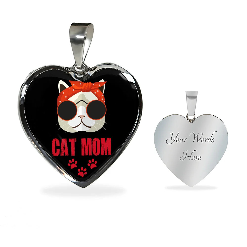 Cat Lover Necklace Cat Mom Pink Personalized Engraved Silver Heart Necklace Cus